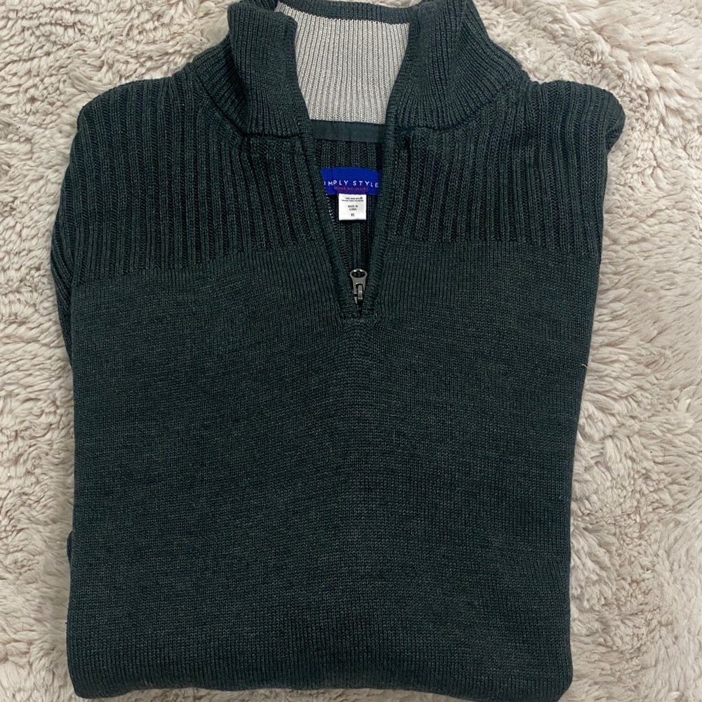 Simply Styled Men's Dark Green Zip-Up Sweater
